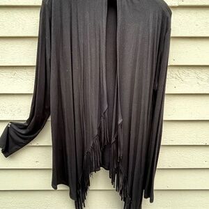 Karen Kane Black Cardigan with Fringe Detail on the asymmetrical hem. Size XL.